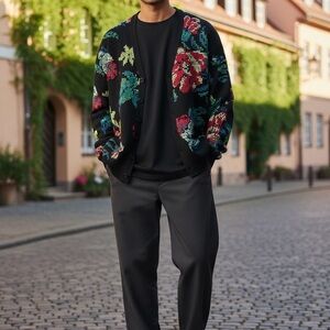 MNML Men's Floral Knit Cardigan